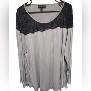 Attention Plus Women’s 3X Black Lace and Gray Long Sleeve Top